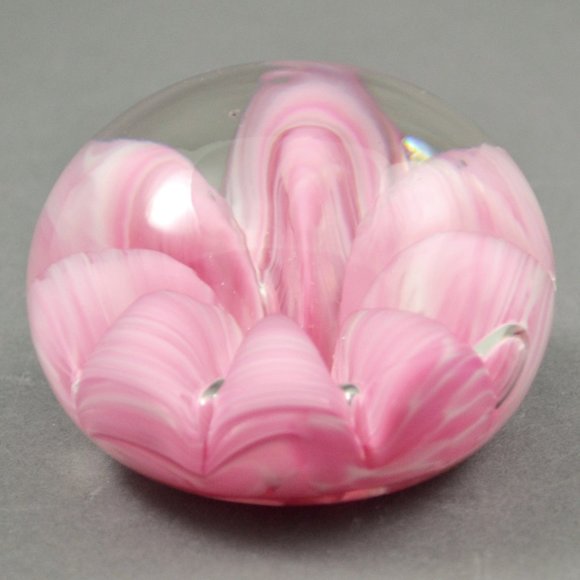 Joe St. Clair Art Glass Crimped Pink & White Small Paperweight - Picture 3 of 5